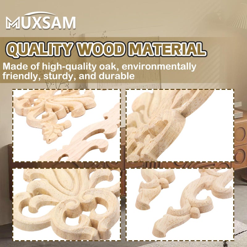 MUXSAM 1-Pair Wood Carved Onlays, 20x10cm/7.87"x3.94", Left&Right Decorated Furniture Appliques, Wooden Carving Corner Decals for Cabinet Drawer Cupboard Dresser Mirror Door Wall Bed DIY Projects - Image 5